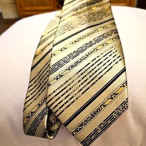 Prime Time Striped Geometric Necktie‎ Mens Size OS Gold Black Formal Polyester